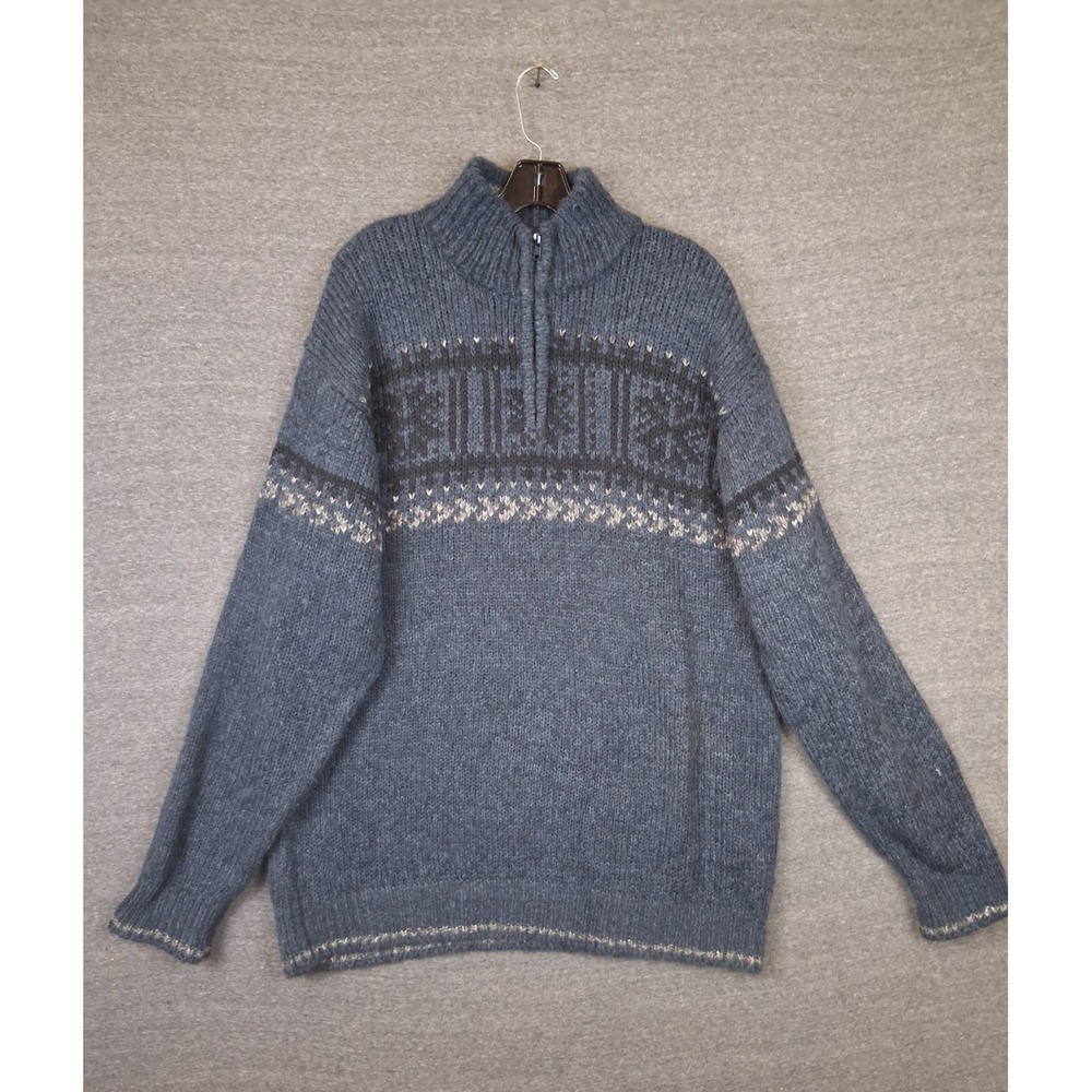 Shaver Lake Men Sweater XL Blue Fair Isle Snowflake 1/4 Zip Soft Knit Cozy Cabin